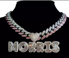 Load image into Gallery viewer, Pink Iced Cuban Heart Necklace
