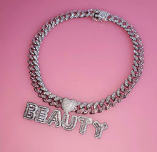 Load image into Gallery viewer, Pink Iced Cuban Heart Necklace
